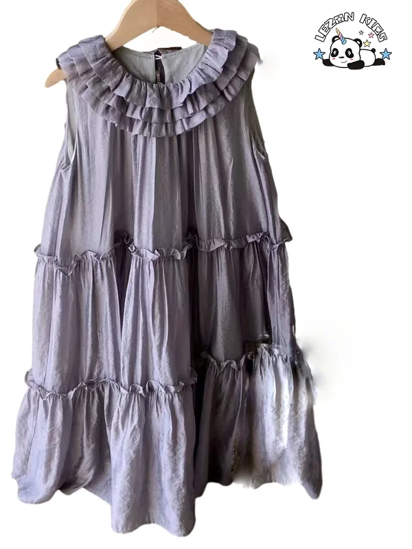 LEZONKIDS - Vestidos por atacado de alta qualidade, lindos, roxos, sem manga, novo design, para meninas